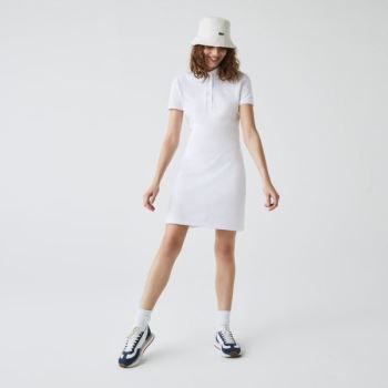 Lacoste Stretch Cotton Piqué Polo Dress Dámské - Šaty Bílé | CZ-wzjw0y